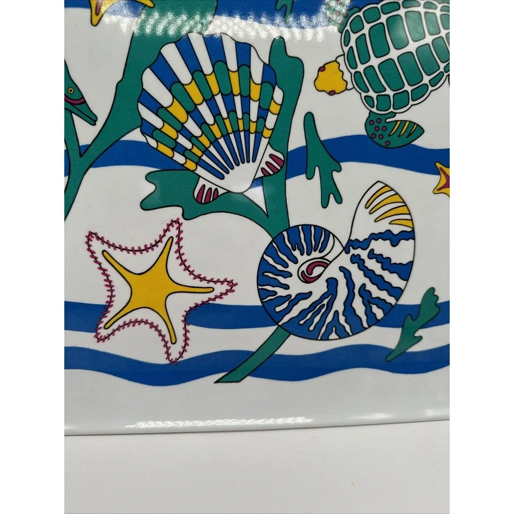 Melamine 16 x 11 Plate Serving Platter Turtle Seahorse Starfish Ocean Tiki Pool